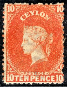 CEYLON QV Classic Stamp SG.70c 10d Orange (1867-70) Mint Cat £150 {ex Gem}BLUE30