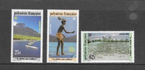 FISH - FRENCH POLYNESIA #571-3 FISHING, BOATS MNH
