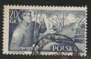 Poland Scott 721 used   1956 ship stamp