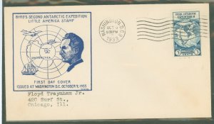 US 733 1933 3c Byrd Expedition, Perf Variety Single On An Addressed FDC With A Beverly Hills Philatelic Society Cachet
