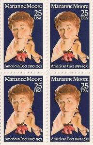 US 2449 Marianne Moore 25c block 4 MNH 1990