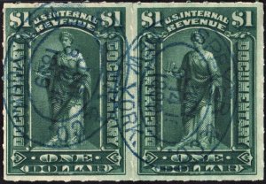 R173 $1.00 Documentary Stamp: Horizontal Pair (1898) Circular Date Stamped