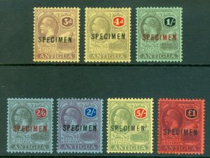 SG 55s-61s Antigua 1921-29. 3d-£1 overprinted specimen set of 7. Fine mounted...