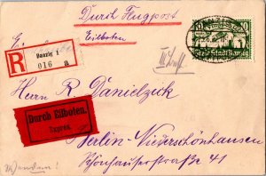 1922 Free State Danzig Langfuhr Registered Air Mail Cover To Germany Berlin