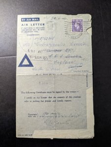 1945 England Airmail Air Letter Cover London Local Use Czech Undercover Mail