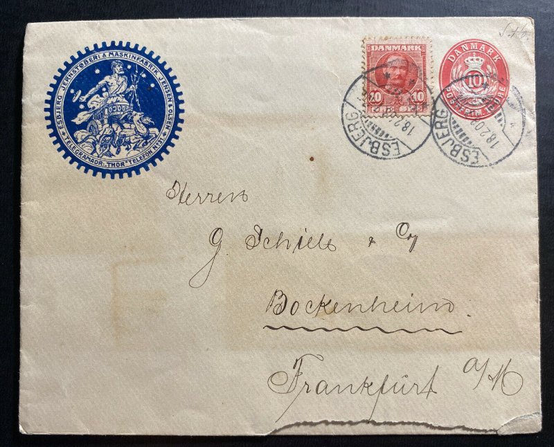 1908 Esbjerg Denmark Advertising Postal Stationery cover To Frankfurt Germany 