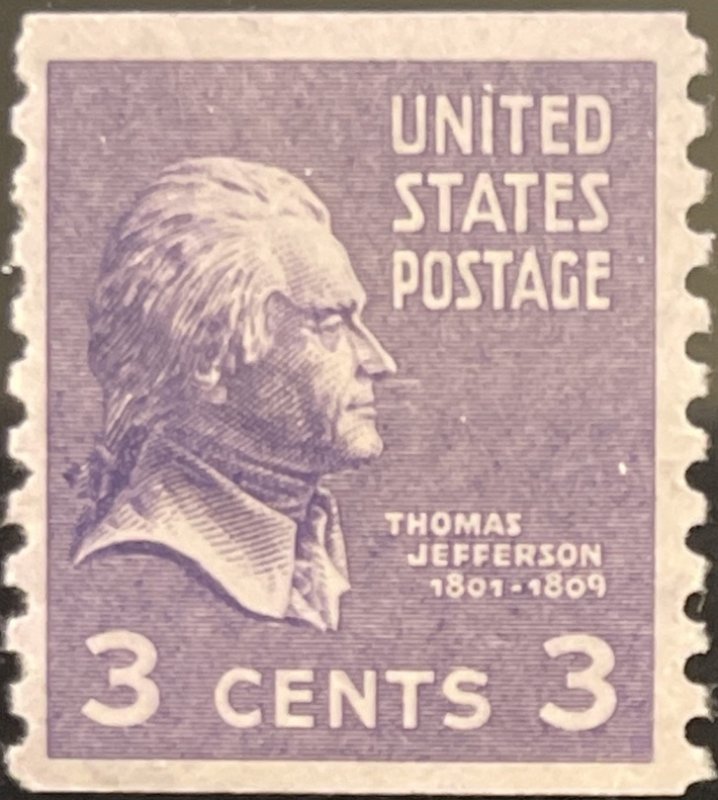 Scott #842 1939 3¢ Presidential Series Thomas Jefferson perf. 10 vertically MNH