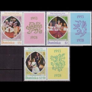 DOMINICA 1978 - Scott# 570B-2B Coronation New Cols. Set of 3 NH