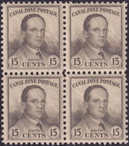 Sc# 111 U.S. Canal Zone 1928 - 1940 Jackson Smith 15¢ block of 4 MNH CV $2.20