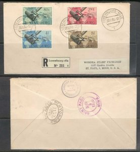 Luxembourg 1950 UPU issue on R-mail to USA Sc 261-264 Cvoer to St Paul MN 