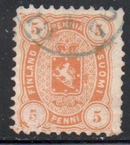 Finland Sc 18a 1875 5p yellow orange Coat of Arms stamp used