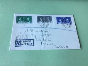 Gibraltar 1937 registered stamps cover Ref R22465