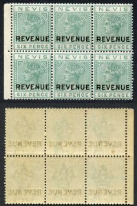 St Kitts Nevis SGF8 6d Green opt REVENUE U/M Block (tone spot) Cat 174 pounds