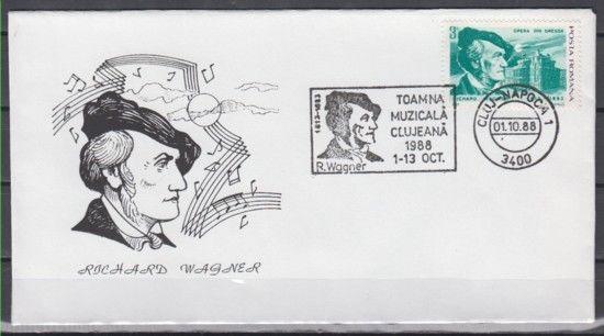 Romania, 1988 issue. 01-13/OCT/88. Composer R. Wagner Cancel on Cachet Cover..