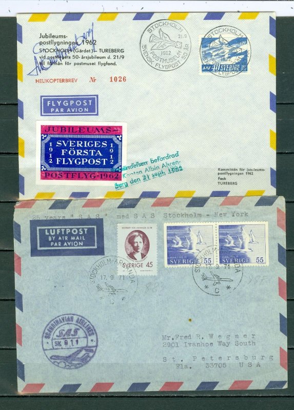 SWEDEN LOT of (4) AIRMAIL COVERS...VIGNETTE, CACHETS...NICE
