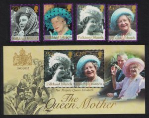 Falkland Is. Queen Mother Commemoration 4v+MS 2002 MNH SG#932-MS936