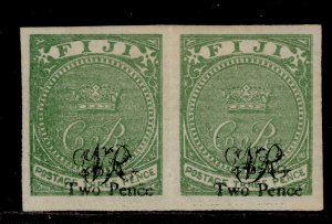 FIJI QV SG29a, 2d on 3d deep green, M MINT. PRINTERS TRIAL IMPERF PAIR