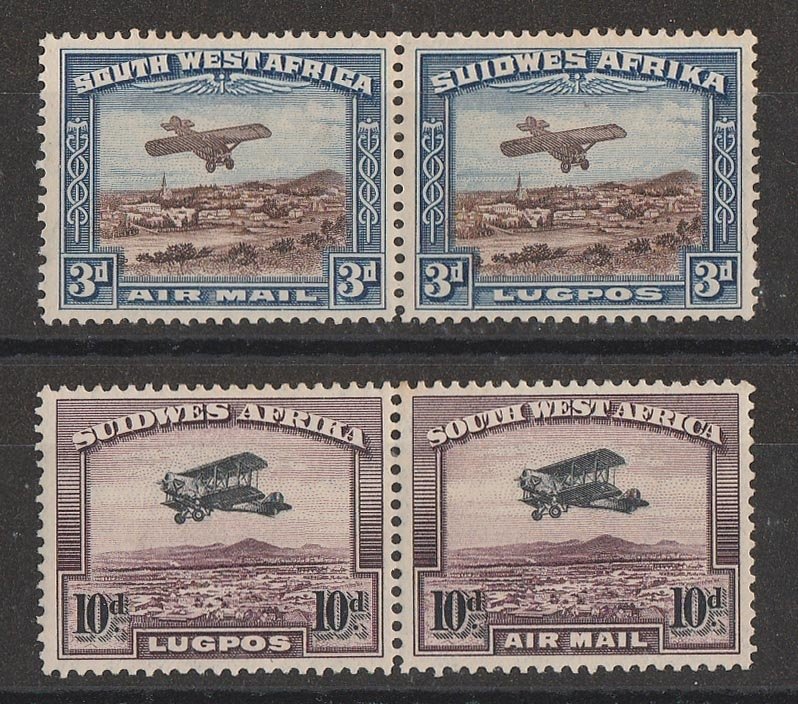 SOUTH WEST AFRICA 1931 Airmail Pictorial 3d & 10d, bilingual pairs. 