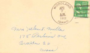 United States Idaho Woodland 1951 4f-bar  1898-1957  Postcard  Philatelic.