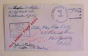 US  APO 1209 UNLISTED AUG 1942 AUTOGRAPH CAPTAIN QUEEN MARY CENSORED