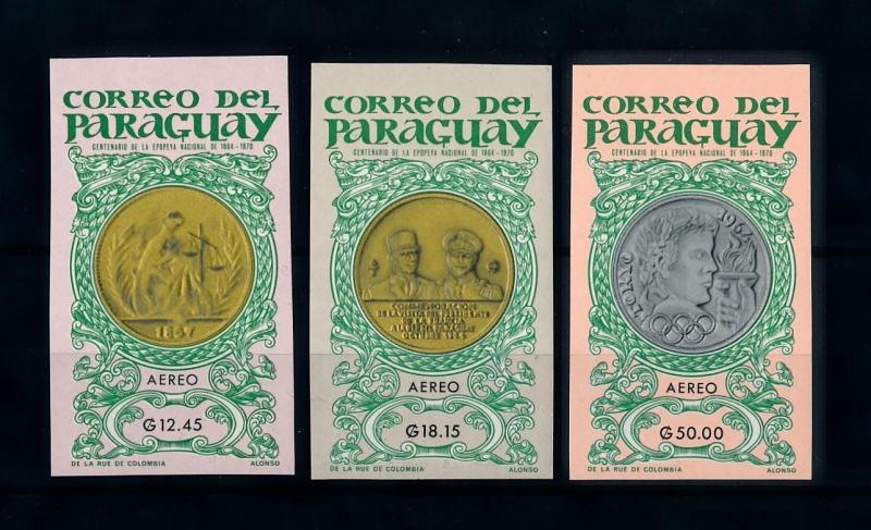 [72473] Paraguay 1965 Olympic Games Tokyo Coins Imperf. Airmail Stamps MNH