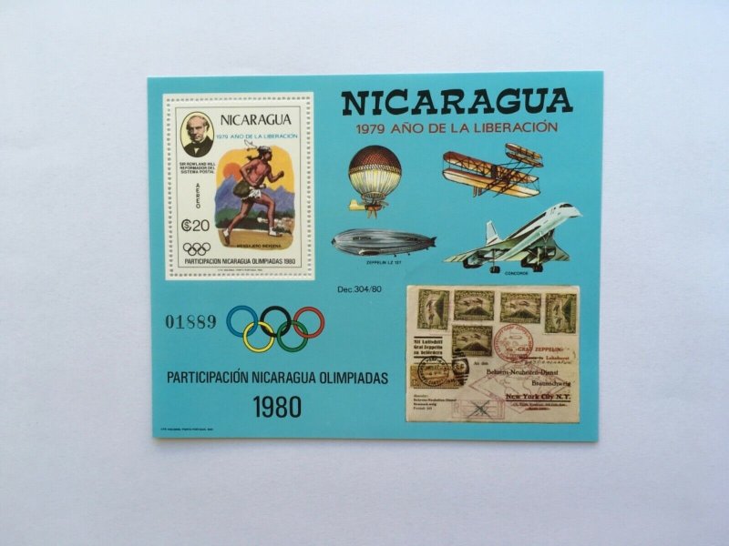 1980 NICARAGUA Summer Olympic Games Block 111 Rowland Hill Aivation Airplanes.