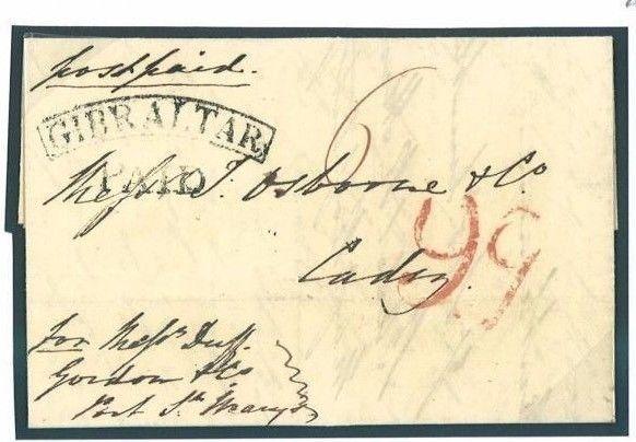 W515 1838 GIBRALTAR Arc PAID Historic Military Letter Cover FORWARDED Cadiz