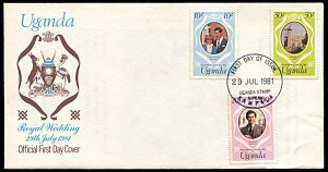 Uganda 314-316, FDC, Prince Charles and Diana Royal Wedding