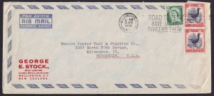 New Zealand - 1953,1956 - Scott #291,313(pair) - used on 1956 cover to USA