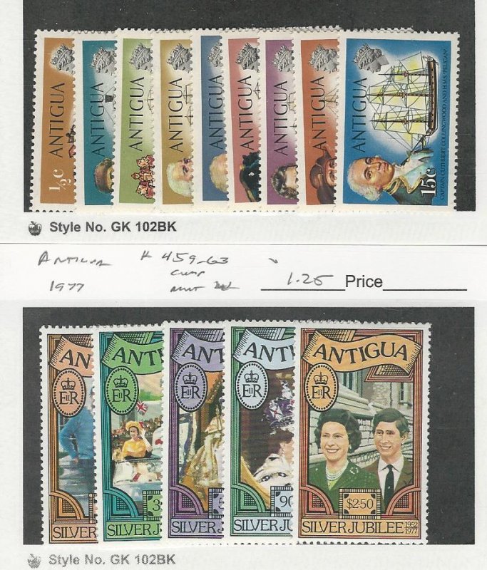 Antigua, Postage Stamp, #241-249, 459-463 Mint LH, 1970-77 Ship, JFZ