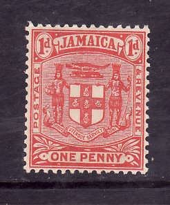 Jamaica-Sc#38-Unused light hinged Coat of Arms-1p gray & carmine-light diagonal