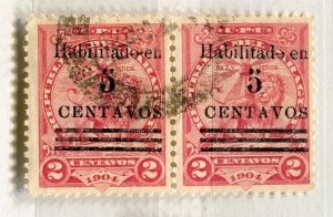 PARAGUAY; 1908 early Official surcharged issue fine used 5c. PAIR