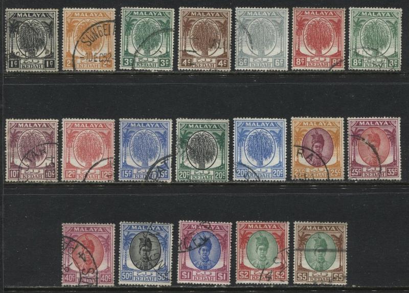 Kedah 1950-55 complete definitive set less 5 ¢ and 30 ¢ used
