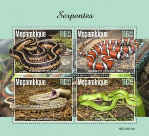 MOZAMBIQUE - 2019 - Snakes - Perf 4v Sheet - Mint Never Hinged