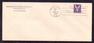 3c Win The War #905 FDC on legal size cover RECONSTRUCTION FINANCE CORP c/c nice