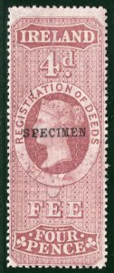 GB IRELAND QV Revenue 4d SPECIMEN DEEDS (1872) PERKINS BACON Mint MNH*GR2WHITE79