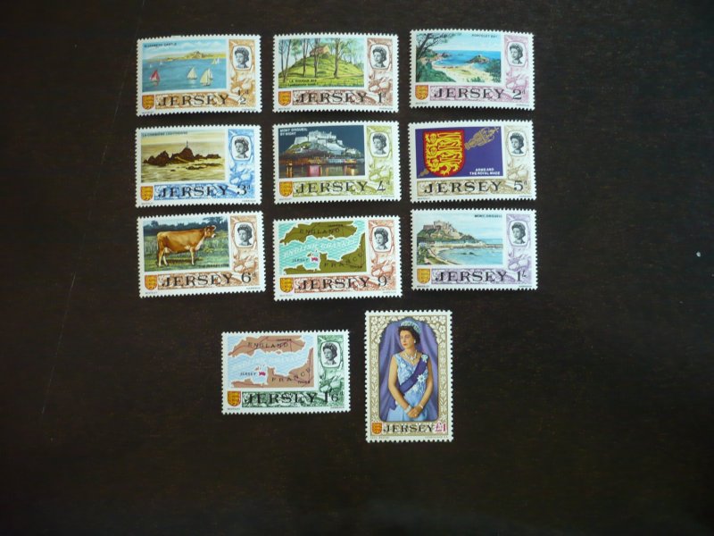 Stamps - Jersey - Scott# 7-16,21 - Mint Hinged Part Set of 11 Stamps