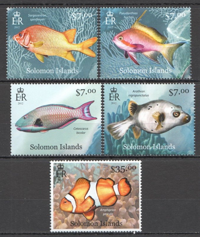 B0380 2012 Solomon Islands Fishes Marine Life Fauna #1641-45 Set Mnh