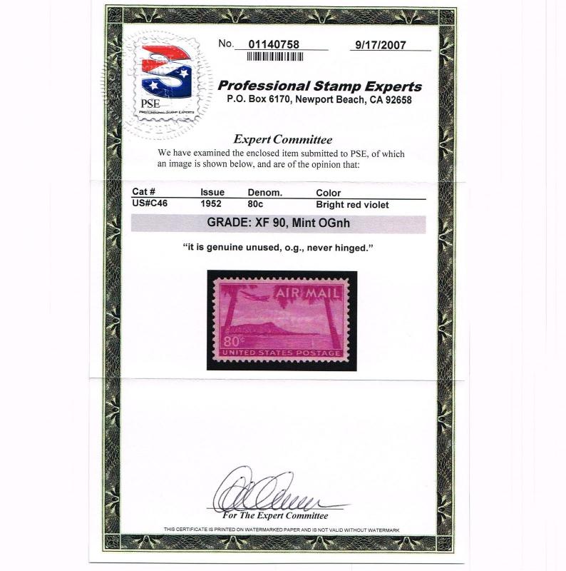 GENUINE SCOTT #C46 XF MINT OG NH PSE GRADED CERT AIR MAIL - ESTATE CLOSE-OUT