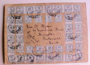 SPAIN 100 STAMPS PONTEVERDE COVER 1914 TO ENGLAND