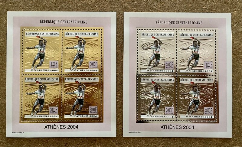 Stamps Minisheets Olympic Games Ping-Pong Athens 2004 Central Africa Perf.-