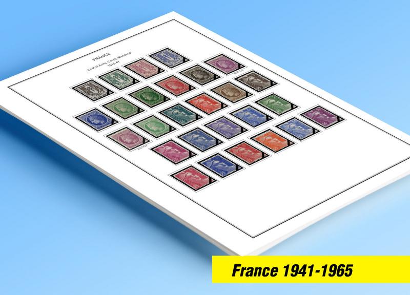 COLOR PRINTED FRANCE 1941-1965 STAMP ALBUM PAGES (55 illustrated pages)