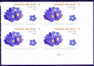 4987 Missing Children  Forever Plate Block of 4 Lower Right Forget - Me - Not