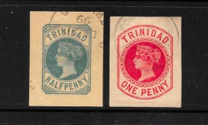 QV, TRINIDAD, Scarce Postal Stationery Stamp CUT - OUTS, USED 1899