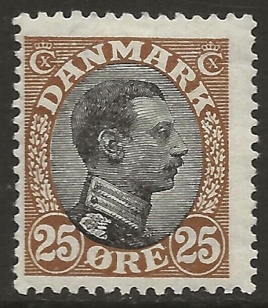 Denmark 1913-28 Christian X 25o Brown & Blk #107 Fine H CV $75.00-