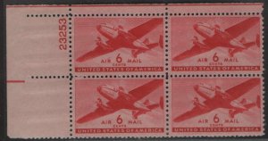US, C25  MNH ,  PLATE BLOCK TRANSPORT 1941