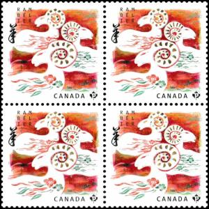 Canada 2801 Lunar New Year Ram P block 4 MNH 2015