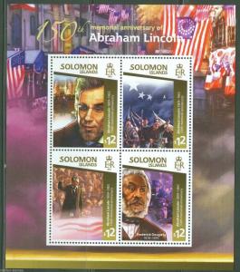 SOLOMON ISLANDS 2015 150th MEMORIAL  ANNIVERSARY ABRAHAM  LINCOLN SHEET  MINT NH