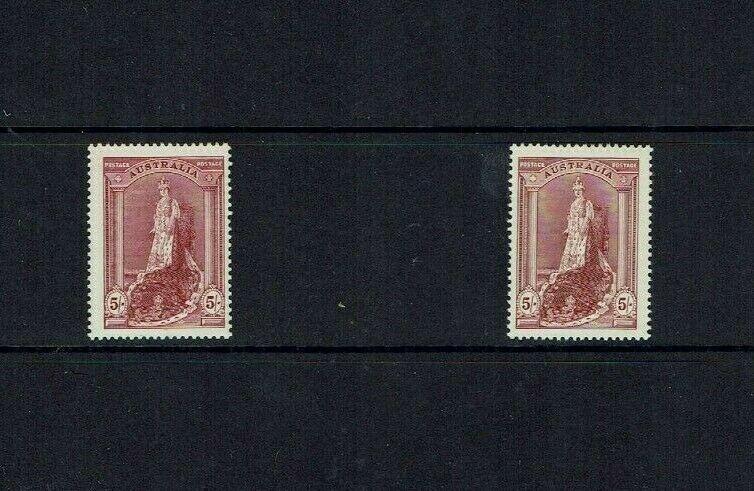 Australia: 1938 5/- 'Robe' bright claret, SG 176,  MNH