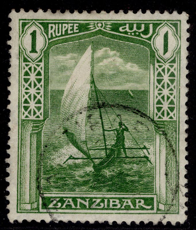 ZANZIBAR GV SG255, 1r yellow-green, FINE USED. Cat £21. CDS WMK ROSETTES